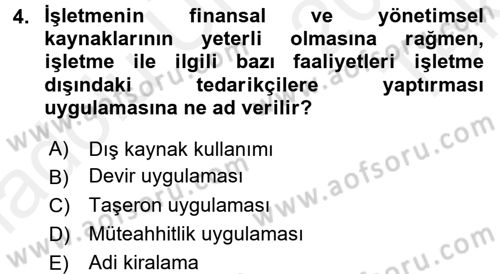 Lojistik Maliyetleri ve Raporlama 2 Dersi 2015 - 2016 Yılı Tek Ders Sınavı 4. Soru