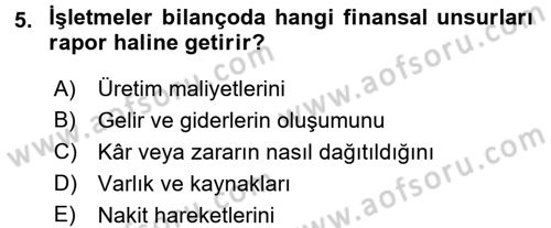 Lojistik Maliyetleri ve Raporlama 2 Dersi 2015 - 2016 Yılı Tek Ders Sınav Soruları 5. Soru