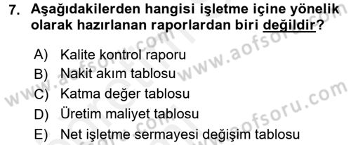 Lojistik Maliyetleri ve Raporlama 2 Dersi 2015 - 2016 Yılı Tek Ders Sınav Soruları 7. Soru