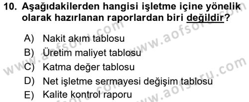 Lojistik Maliyetleri ve Raporlama 2 Dersi 2016 - 2017 Yılı 3 Ders Sınav Soruları 10. Soru