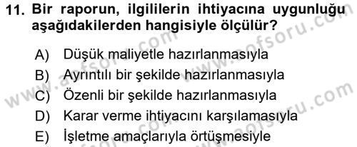 Lojistik Maliyetleri ve Raporlama 2 Dersi 2016 - 2017 Yılı 3 Ders Sınav Soruları 11. Soru