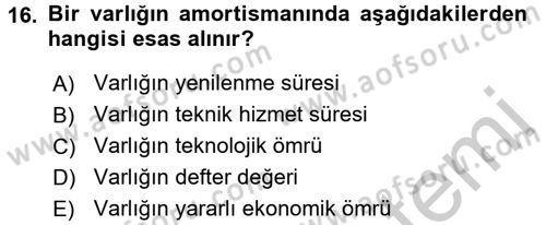 Lojistik Maliyetleri ve Raporlama 2 Dersi 2016 - 2017 Yılı 3 Ders Sınav Soruları 16. Soru