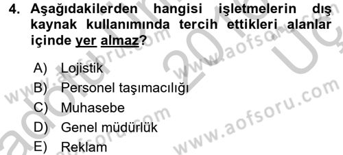 Lojistik Maliyetleri ve Raporlama 2 Dersi 2016 - 2017 Yılı 3 Ders Sınav Soruları 4. Soru