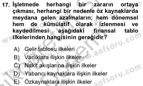 Lojistik Maliyetleri ve Raporlama 2 Dersi 2016 - 2017 Yılı (Vize) Ara Sınav Soruları 17. Soru