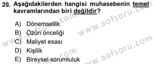 Lojistik Maliyetleri ve Raporlama 2 Dersi 2016 - 2017 Yılı (Vize) Ara Sınav Soruları 20. Soru