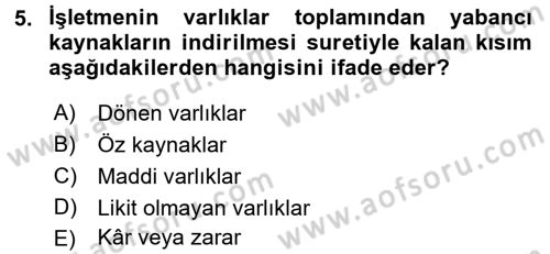 Lojistik Maliyetleri ve Raporlama 2 Dersi 2016 - 2017 Yılı (Final) Dönem Sonu Sınav Soruları 5. Soru