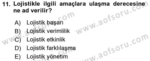 Lojistik Maliyetleri ve Raporlama 2 Dersi 2017 - 2018 Yılı 3 Ders Sınav Soruları 11. Soru