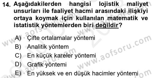 Lojistik Maliyetleri ve Raporlama 2 Dersi 2017 - 2018 Yılı 3 Ders Sınav Soruları 14. Soru