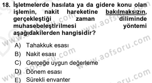 Lojistik Maliyetleri ve Raporlama 2 Dersi 2017 - 2018 Yılı 3 Ders Sınav Soruları 18. Soru