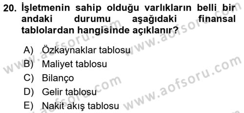 Lojistik Maliyetleri ve Raporlama 2 Dersi 2017 - 2018 Yılı (Vize) Ara Sınav Soruları 20. Soru