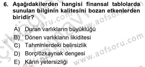 Lojistik Maliyetleri ve Raporlama 2 Dersi 2018 - 2019 Yılı 3 Ders Sınavı 6. Soru