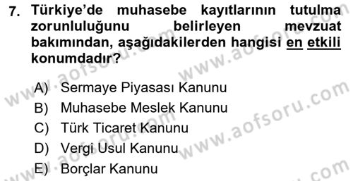 Lojistik Maliyetleri ve Raporlama 2 Dersi 2018 - 2019 Yılı 3 Ders Sınavı 7. Soru