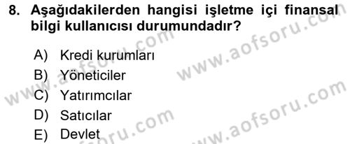 Lojistik Maliyetleri ve Raporlama 2 Dersi 2018 - 2019 Yılı 3 Ders Sınavı 8. Soru