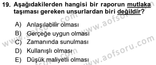 Lojistik Maliyetleri ve Raporlama 2 Dersi 2018 - 2019 Yılı (Vize) Ara Sınav Soruları 19. Soru