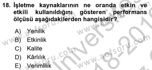 Lojistik Maliyetleri ve Raporlama 2 Dersi 2018 - 2019 Yılı Yaz Okulu Sınav Soruları 18. Soru