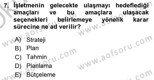 Lojistik Maliyetleri ve Raporlama 2 Dersi 2018 - 2019 Yılı Yaz Okulu Sınav Soruları 7. Soru