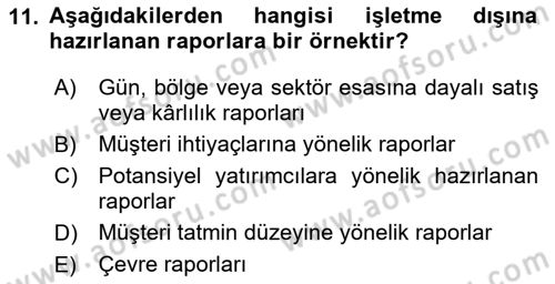 Lojistik Maliyetleri ve Raporlama 2 Dersi 2020 - 2021 Yılı Yaz Okulu Sınav Soruları 11. Soru