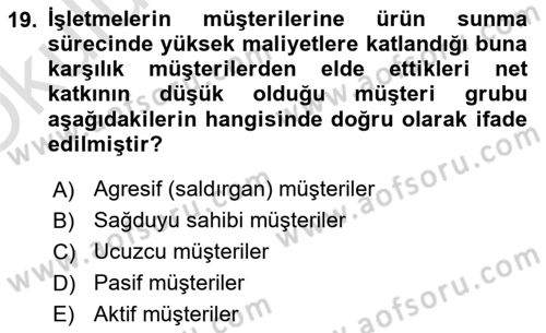 Lojistik Maliyetleri ve Raporlama 2 Dersi 2020 - 2021 Yılı Yaz Okulu Sınav Soruları 19. Soru