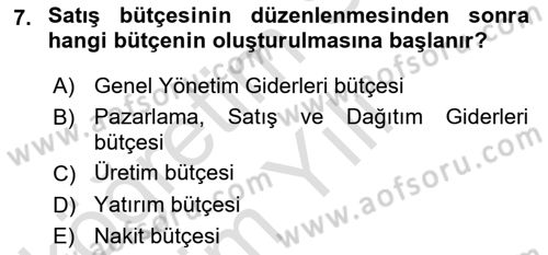 Lojistik Maliyetleri ve Raporlama 2 Dersi 2020 - 2021 Yılı Yaz Okulu Sınav Soruları 7. Soru