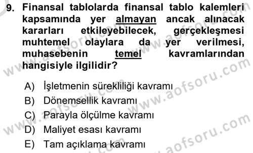 Lojistik Maliyetleri ve Raporlama 2 Dersi 2020 - 2021 Yılı Yaz Okulu Sınav Soruları 9. Soru