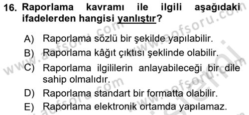 Lojistik Maliyetleri ve Raporlama 2 Dersi 2021 - 2022 Yılı (Vize) Ara Sınav Soruları 16. Soru