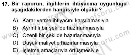 Lojistik Maliyetleri ve Raporlama 2 Dersi 2021 - 2022 Yılı (Vize) Ara Sınav Soruları 17. Soru