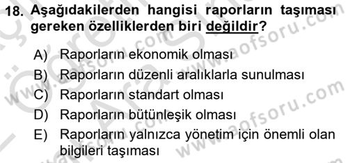 Lojistik Maliyetleri ve Raporlama 2 Dersi 2021 - 2022 Yılı (Vize) Ara Sınavı 18. Soru