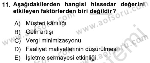 Lojistik Maliyetleri ve Raporlama 2 Dersi 2021 - 2022 Yılı (Final) Dönem Sonu Sınavı 11. Soru