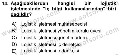 Lojistik Maliyetleri ve Raporlama 2 Dersi 2021 - 2022 Yılı (Final) Dönem Sonu Sınav Soruları 14. Soru