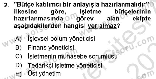 Lojistik Maliyetleri ve Raporlama 2 Dersi 2021 - 2022 Yılı (Final) Dönem Sonu Sınavı 2. Soru