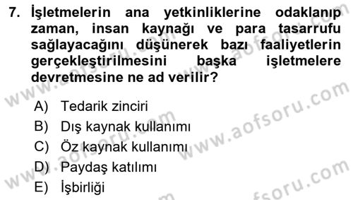 Lojistik Maliyetleri ve Raporlama 2 Dersi 2021 - 2022 Yılı (Final) Dönem Sonu Sınav Soruları 7. Soru
