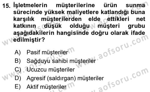 Lojistik Maliyetleri ve Raporlama 2 Dersi 2021 - 2022 Yılı Yaz Okulu Sınav Soruları 15. Soru