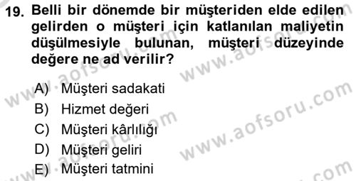 Lojistik Maliyetleri ve Raporlama 2 Dersi 2021 - 2022 Yılı Yaz Okulu Sınav Soruları 19. Soru