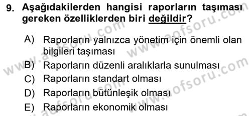 Lojistik Maliyetleri ve Raporlama 2 Dersi 2021 - 2022 Yılı Yaz Okulu Sınav Soruları 9. Soru