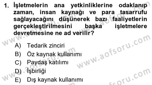Lojistik Maliyetleri ve Raporlama 2 Dersi 2022 - 2023 Yılı Yaz Okulu Sınav Soruları 1. Soru