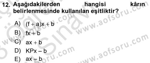 Lojistik Maliyetleri ve Raporlama 2 Dersi 2022 - 2023 Yılı Yaz Okulu Sınav Soruları 12. Soru
