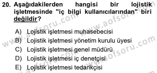 Lojistik Maliyetleri ve Raporlama 2 Dersi 2022 - 2023 Yılı Yaz Okulu Sınav Soruları 20. Soru