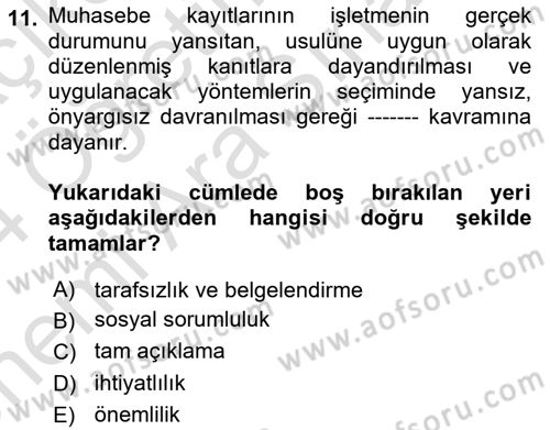 Lojistik Maliyetleri ve Raporlama 2 Dersi 2023 - 2024 Yılı (Vize) Ara Sınavı 11. Soru