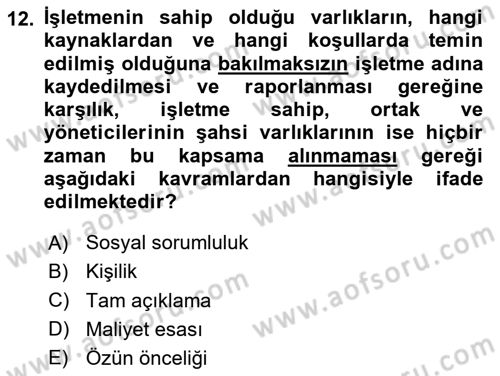 Lojistik Maliyetleri ve Raporlama 2 Dersi 2023 - 2024 Yılı (Vize) Ara Sınav Soruları 12. Soru