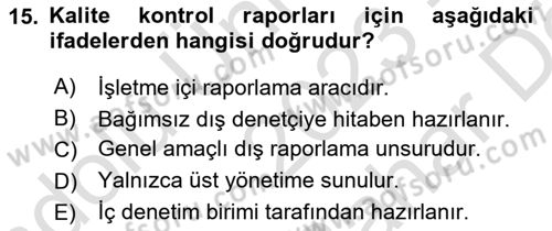 Lojistik Maliyetleri ve Raporlama 2 Dersi 2023 - 2024 Yılı (Vize) Ara Sınav Soruları 15. Soru