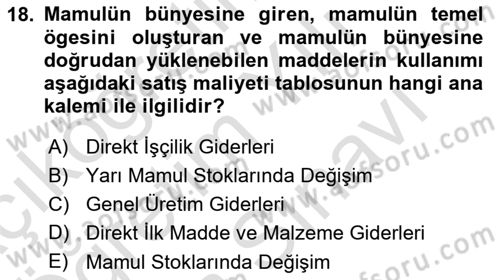 Lojistik Maliyetleri ve Raporlama 2 Dersi 2023 - 2024 Yılı (Vize) Ara Sınav Soruları 18. Soru