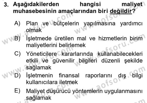 Lojistik Maliyetleri ve Raporlama 2 Dersi 2023 - 2024 Yılı (Vize) Ara Sınav Soruları 3. Soru