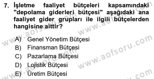 Lojistik Maliyetleri ve Raporlama 2 Dersi 2023 - 2024 Yılı (Vize) Ara Sınav Soruları 7. Soru