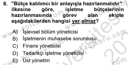 Lojistik Maliyetleri ve Raporlama 2 Dersi 2023 - 2024 Yılı (Vize) Ara Sınav Soruları 8. Soru