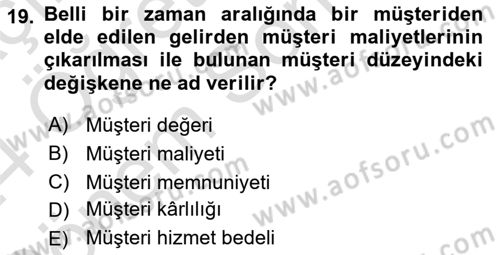 Lojistik Maliyetleri ve Raporlama 2 Dersi 2023 - 2024 Yılı (Final) Dönem Sonu Sınav Soruları 19. Soru