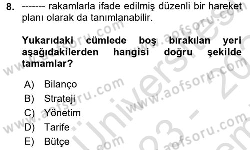 Lojistik Maliyetleri ve Raporlama 2 Dersi 2023 - 2024 Yılı (Final) Dönem Sonu Sınav Soruları 8. Soru