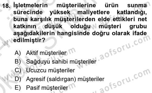 Lojistik Maliyetleri ve Raporlama 2 Dersi 2023 - 2024 Yılı Yaz Okulu Sınav Soruları 18. Soru