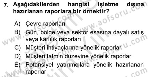 Lojistik Maliyetleri ve Raporlama 2 Dersi 2023 - 2024 Yılı Yaz Okulu Sınav Soruları 7. Soru