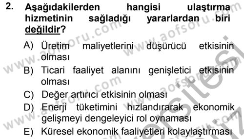 Ulaştırma Sistemleri Dersi 2012 - 2013 Yılı (Vize) Ara Sınav Soruları 2. Soru