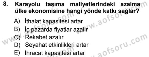 Ulaştırma Sistemleri Dersi 2012 - 2013 Yılı (Vize) Ara Sınav Soruları 8. Soru